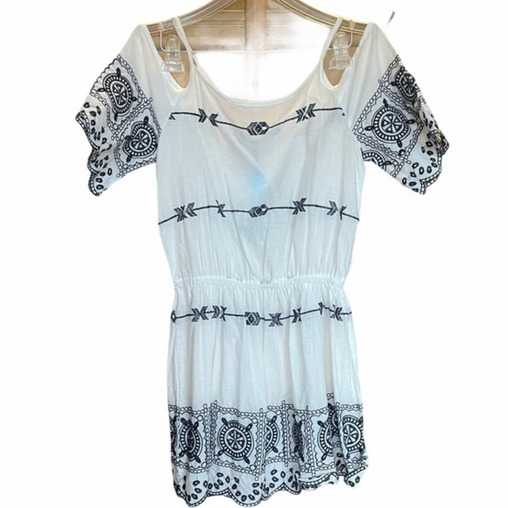 NWT Solitaire White Blue Embroidered Swim Cover Sz S
